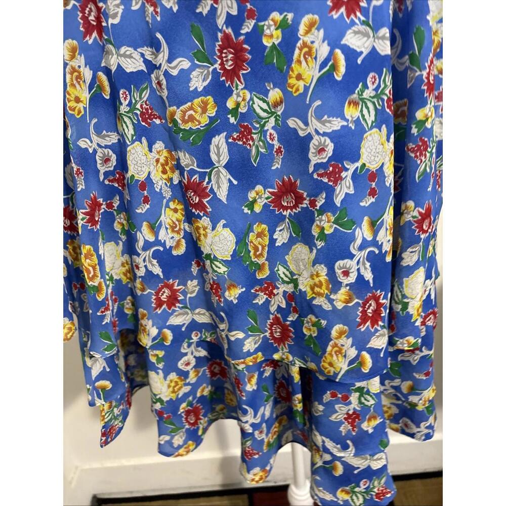 LAUREN Ralph Lauren Blue Multi Floral Tiered Ruffled A-Line Skirt 6 - Picture 8 of 12